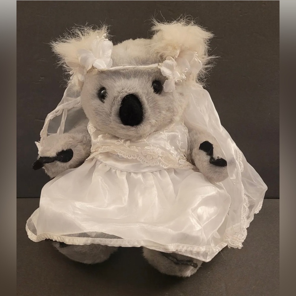 Vintage 1997 Build A Bear Koala 10" Plush Stuffed Animal Gray w/ Wedding Dress